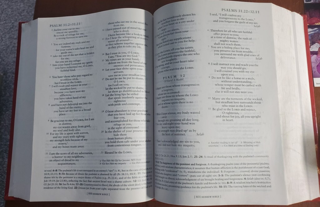 Annotated Bible open to Psalms